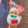 Novo Lindo Pelúcia Cabelo Cacheado Cereja Feminino Chaveiro Pingente Chaveiro Pingente de Bolsa Presente Atacado