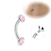 1 Peça de Haste Curva de Aço Inoxidável Transfronteiriça Anel de Umbigo 14g Rosca Interna Pontas Duplas Zircônia Redonda Opala Joia para Piercing de Umbigo
