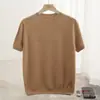 Listo para usar de primera línea 100% Lana Pura Tejido de Manga Corta Ropa de Punto para Hombre Casual de Negocios Versátil Color Sólido Prenda Base Tejido Sin Costuras