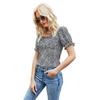 Verano Nueva Elegante Camiseta Estampado Leopardo Cuello Cuadrado Manga Corta Urbano Casual Jersey Corto para Mujer