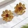 Pendientes de Botón de Flor Texturizada Estilo Retro Europeo Pendientes de Flor Multicapa Cepillados Pendiente para Viajes de Vacaciones Estilo Europeo