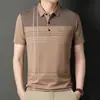 Ropa de Verano para Papá Hombres de Mediana Edad y Mayores Camiseta Rayada Versión con Bolsillo Hombres Solapa Manga Corta Camiseta de Manga Corta Hombres Manga Corta
