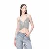 Tops Sexys Europeus e Americanos Transfronteiriços para Boate Festival de Música Metalizado Brilhante com Strass Gargalo Costas Nuas Camisola com Diamantes Brilhantes