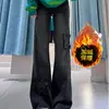 Jeans Bootcut de Borde Crudo Estilo High Street Americano para Mujer en Invierno Forrados de Polar Talla Grande para Gorditas Cintura Alta Efecto Adelgazante No se Pegan a la Pierna Pantalones de Boca Ancha
