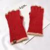 Luvas de tricô de cinco dedos com cor contrastante para todas as ocasiões para mulheres outono e inverno aquecidas e espessadas estilo coreano com orifício para os dedos aberto luvas de lã touch screen moda