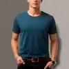 Camiseta de Verano Amazon Cuello Redondo Manga Corta Delgada Transpirable Elástica para Deportes Fitness Color Liso Europea Americana Tallas Grandes Capa Base