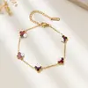 Pulseira de Aço Titânio Trevo de Quatro Folhas Transfronteiriça para Mulheres, Joia de Aço Inoxidável Elegante e Simples, Sensação de Luxo Leve e de Alta Qualidade, Presente de Negócios 520