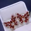 Aretes de Granate Rojo Natural, Plata de Ley S925 Incrustados con Granate, Piedra Principal 3*5mm
