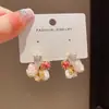 Brincos de Flor de Cinco Pétalas com Pérolas Incrustadas de Diamante, Doces e Versáteis, Moda de Nicho, Brincos de Luxo Leve de Alta Qualidade, Atacado