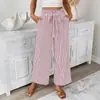 Moda Feminina Europeia e Americana Cross-Border Nova Primavera/Verão 2026 Site Independente Amazon Calça Casual Elegante de Listras Corte Reto para Mulheres