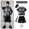 Ropa de Moda Hip-Hop para Niños Traje Negro de Manga Corta con Chaleco Falso para Niños Ropa Genial de Percusión para Actuación de Niñas