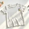 Nova coleção de verão: Camisetas de manga curta para meninas, camisolas de manga curta de seda gelada e blusas estilosas com acabamento em renda para bebês meninas