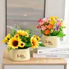Decoración de Flores Artificiales Arreglo de Flores de Girasol Pequeño Macetero Plástico Ramo Decoración de Sala de Estar Mesa de Comedor Decoración de Planta Verde