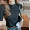 Camiseta de Manga Larga a la Altura del Hombro para Mujer, Nuevo Estilo Primavera/Verano, Corte Ajustado, Versátil, Elegante Top de Manga Media con Cuello Redondo, Camiseta Básica