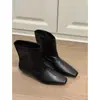Versión de piel ~ Botines ajustados de tacón de cuña bajo cuadrado de estilo coreano, de nicho, nuevos, versátiles, de pierna ancha, tipo Chelsea