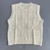 Chaleco de punto de ganchillo hueco sin mangas con cuello redondo para mujer, nuevo estilo de otoño, ajuste ceñido, versátil, para usar en capas, top de punto