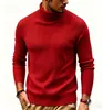 [Suéter] Nova coleção outono/inverno masculina: Suéter de malha estilo europeu e americano, gola alta, listrado liso, slim fit, suéter quente, segunda pele para homens
