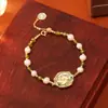Pulseira de Pérolas de Água Doce Naturais Estilo Medieval Pintada Estilo Pintura a Óleo Jardim de Monet Moda Pintada Joia de Mão Estilo Europeu e Americano de Alta Qualidade