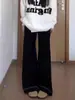 Jeans preto retro de perna larga para mulheres, estilo fino de verão, novo modelo 2026, cintura alta, elástico, modelador, calça reta que não gruda no corpo