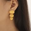Pendientes de acero de titanio con textura de línea geométrica, estilo británico, retro, de nicho, con diseño de costura de marca redonda multicapa y personalidad.