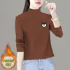 2025 Base de terciopelo alemán para mujer Ropa interior Otoño e Invierno Cuello semi-alto Forro polar Elegante Camiseta de manga larga Top para mujer Tendencia Ins