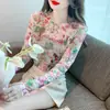 Nova Camisa Base de Malha Estampada com Pintura Artística, Gola Redonda, Manga Longa, Nova Coleção Primavera/Outono 2023 para Mulheres