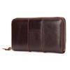 Carteira Genuína de Couro em Estoque de Fábrica para Homens, Carteira Longa Costurada, Bolsa com Zíper de Couro Bovino Wax Oil, Bolsa de Couro Genuíno de Primeira Camada para Homens