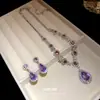 Conjunto de Colar e Brincos Pingente Gota d'Água Cravejado com Diamantes, Corrente de Clavícula Nova Tendência da Moda Europeia e Americana, Joias de Luxo Leve e de Alta Qualidade