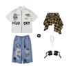Roupa Infantil de Performance Hip-hop Roupa Infantil Hiphop Street Verão Manga Curta Grafiti Jeans Meninos e Meninas Roupa Fashion Hip-hop