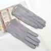 Luvas de Camurça Padrão de Ferro para Outono e Inverno para Homens e Mulheres, com Pelúcia para Manter Aquecido ao Dirigir e Pedalar, Moda ao Ar Livre com Tela Sensível ao Toque Flip-Up
