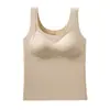 Chaleco térmico de forro polar cepillado para otoño e invierno con copas fijas integradas y almohadillas para sujetador, no necesita sujetador, top base adelgazante
