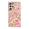 Estuche de teléfono de lujo de nicho, artículo popular de celebridad de internet, estampado de leopardo salvaje, flor rosa acuarela, apto para Samsung S24 Ultra, funda de película