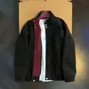 Chaqueta de cuero tie-dye color block retro americano, estilo otoño para hombre, fresca y elegante, con un toque de alta gama, chaqueta bomber corta con cuello alto