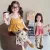 Conjunto de Três Peças Calça de Bolinhas Gatinho Desenho Animado Estilo Coreano para Meninas Estilo Primavera/Outono 2026 Nova Moda Infantil Conjunto para Menininha
