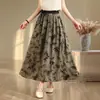 Falda Midi Artística Retro Estilo Chino de Algodón y Lino Estampada con Cintura Elástica y Dobladillo Amplio, Falda Larga Casual de Moda, Nuevo Modelo Verano 2026
