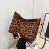 Bolsa Transversal Feminina Outono e Inverno, Bolsa Transversal Texturizada, Estampa de Leopardo, Grande Capacidade, Bolsa Feminina Simples de Alça Larga, Bolsa Transversal Feminina