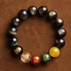 Taobao Venda Quente Pulseira de Obsidiana Contas de Obsidiana Dourada Pulseira da Fortuna dos Cinco Deuses da Riqueza Masculina Presente Feminino Atacado
