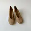 ¡Diseño de Nicho! Zapatos de Abuela Retro Verdes de Punta Redonda con Tacón de Aguja y Boca Baja, Zapatos Pequeños de Piel, Zapatos de Vestir