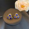 Aretes de Flores Bicolor de Diseño Nicho Retro Francés de Alta Gama con Zircón Versátiles Personalizados Lujo Accesible