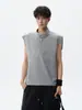 Ropa de Verano para Hombre Joven Estilo Americano Bloques de Color Media Cremallera Cuello Alto Chaleco sin Mangas Versátil de Moda Tendencia Camiseta