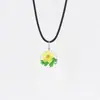 Nuevo Estilo Hermoso y Sencillo Planta Flor Eterna Flor Seca Narciso Hoja Verde Cadena de Acero Inoxidable Collar Colgante para Novia