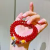 Plata de Ley 925 Diseño Vidrioso Hielo Transparente Calcedonia Roja Natural Diseño de Cera de Abeja Vieja Pulsera de Múltiples Círculos Pulsera