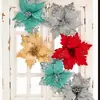 Flor de Natal de 25cm Flor Vermelha Dourada Hotel Casamento Shopping Decoração de Rattan de Natal Flor Artificial Simulação Arte Floral