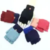 Guantes para niños otoño e invierno cálidos de medio dedo con tapa de dibujos animados lindos de punto con dedos descubiertos para bebé con forro polar engrosado para niños y niñas