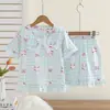 Conjunto de pijama de verano para niña de manga corta, algodón nube, cuello de muñeca, conjunto a juego para padres e hijos, ropa de casa fina para niñas pequeñas, medianas y grandes