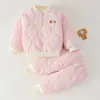 Conjunto de roupas de algodão para bebê, agasalho de inverno para bebês, espessado, quente, forrado com fleece, peças acolchoadas separadas, jaqueta e calça de algodão para crianças