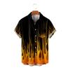 Chegada Nova de Verão Transfronteiriça 2023 Camisa Masculina com Estampa de Chamas Impressão Digital 3D Solta Manga Curta com Bolso Top Masculino
