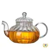 Tetera Rayada Floral, Vidrio Espesado, Resistente al Calor, Tetera Antiexplosión, Tetera con Forma de Calabaza, Vidrio de Borosilicato Alto, Tetera Floral Resistente a Altas Temperaturas, Rayada