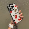 Funda retro con estampado de leopardo y cerezas, adecuada para Apple 16 Pro, funda de teléfono dos en uno para chica dulce y cool con marco negro contrastante