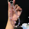 Funda de Teléfono Cadena Colgante Colgante Hoja de Arce Cadena de Doble Capa con Cuentas Accesorio Ins Conector de Cadena para Teléfono Llavero de Cristal